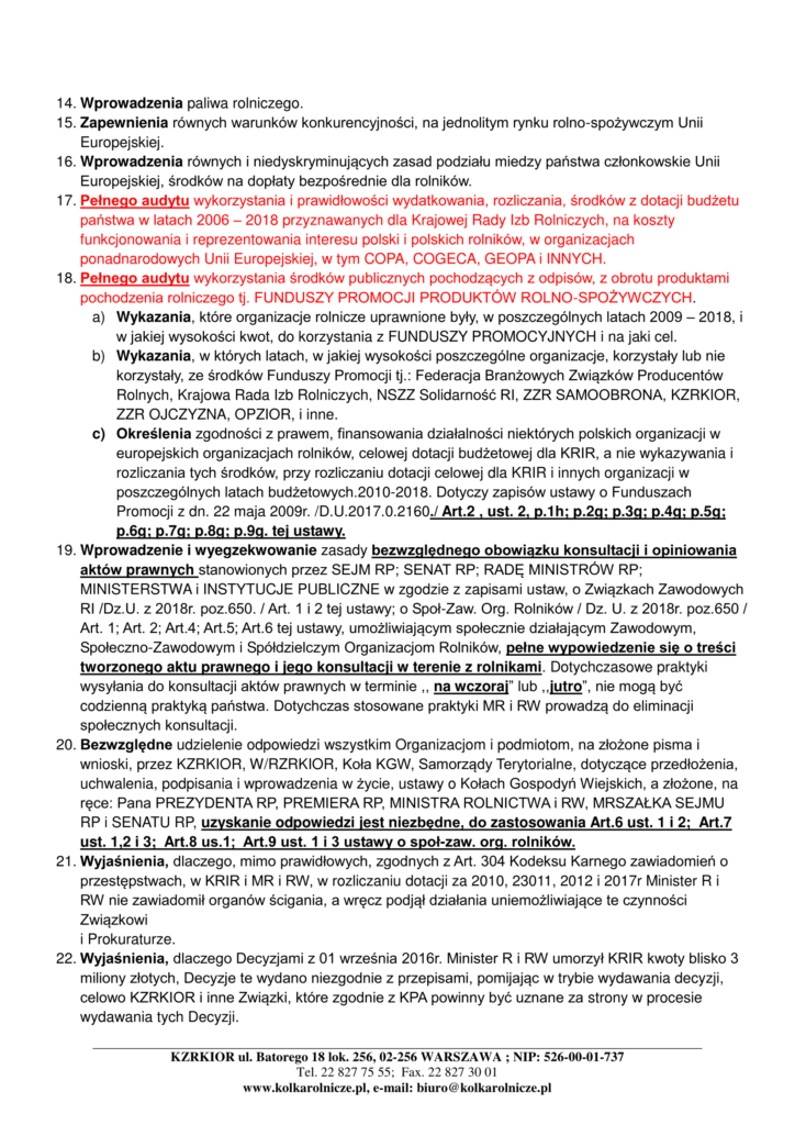 Archiwum KZRKiOR: Wnioski i żądania polskich rolników!