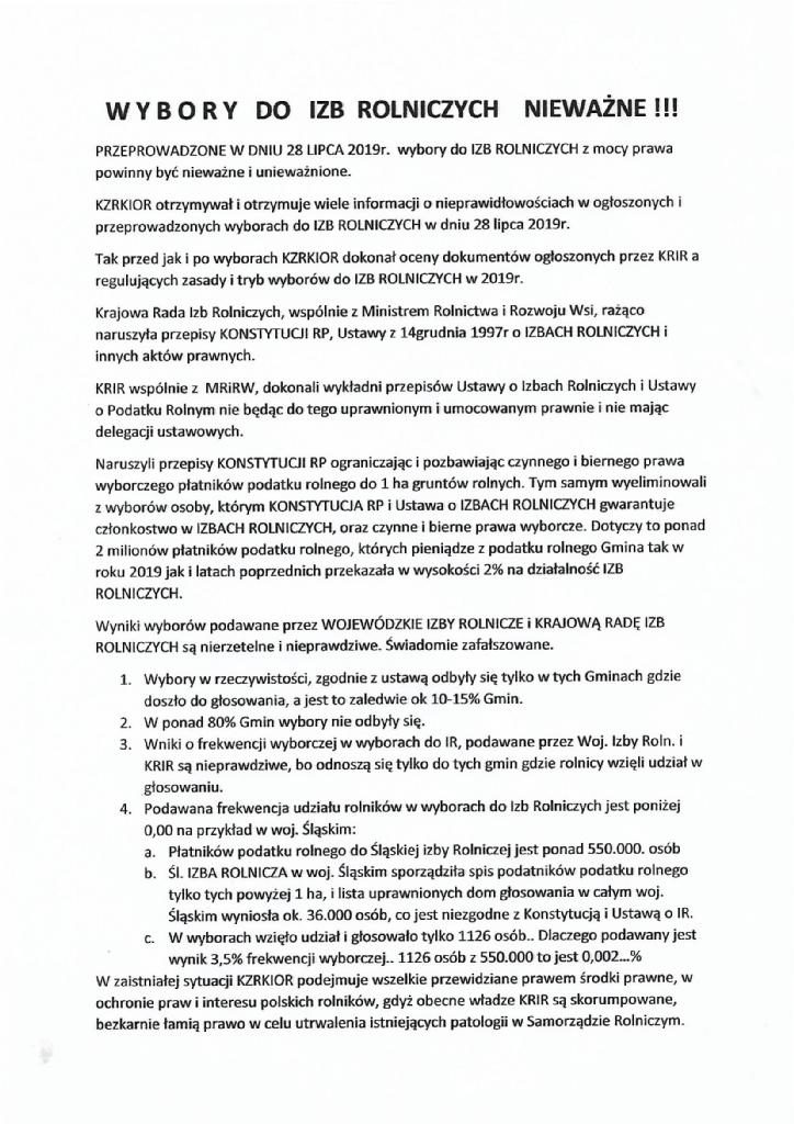 Archiwum KZRKiOR: Wybory do Izb Rolniczych NIEWAŻNE!!!